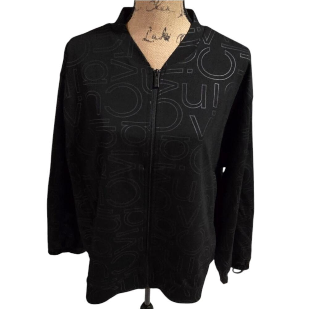 Calvin Klein CK Logo Zip Up Jacket Black Tonal Modern Minimalist Athleisure 1X